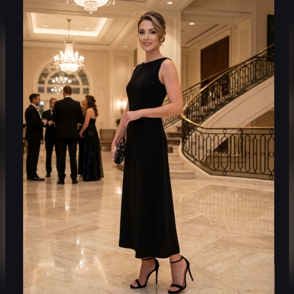 Evan Picone Essential Black Dress women's size 4 Petite. Fits non petites also.